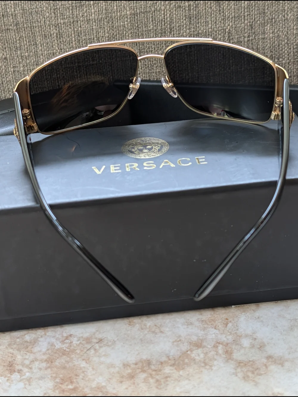 Versace VE2163 Gold Frame Dark Grey Lens Aviator Sunglasses New
